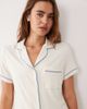 ASOS DESIGN ASOS DESIGN Viscose super soft short sleeve shirt and short pyjama set in ivory with blue trim-Multi - 3