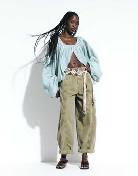 ASOS DESIGN ASOS DESIGN volume cut-out long sleeve blouse in turquoise-Blue