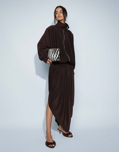 ASOS DESIGN ASOS DESIGN volume drape maxi skirt in dark brown - part of a set-Green