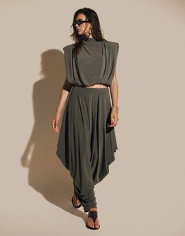 ASOS DESIGN ASOS DESIGN volume drape pants in khaki - part of a set-Green