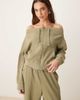 ASOS DESIGN ASOS DESIGN waffle knit off the shoulder zip up sweatshirt in khaki green - part of a set-pink - 1