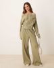 ASOS DESIGN ASOS DESIGN waffle knit off the shoulder zip up sweatshirt in khaki green - part of a set-pink - 2