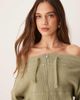 ASOS DESIGN ASOS DESIGN waffle knit off the shoulder zip up sweatshirt in khaki green - part of a set-pink - 4