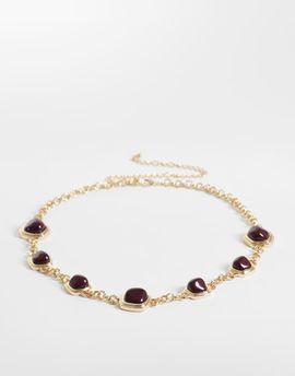 ASOS DESIGN ASOS DESIGN waist and hip black stone set chain belt in gold