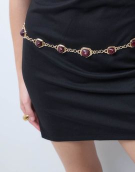 ASOS DESIGN ASOS DESIGN waist and hip brown stone set chain belt in gold
