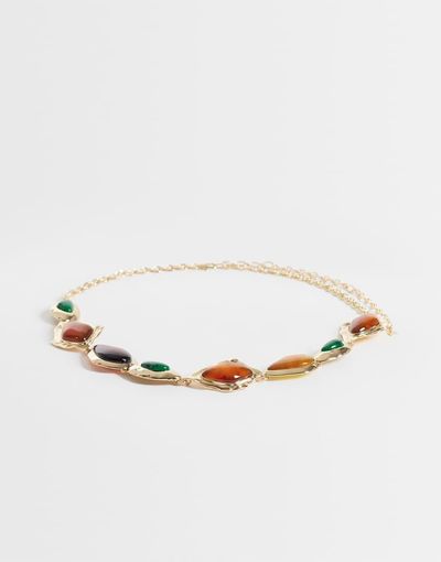 ASOS DESIGN ASOS DESIGN waist and hip resin stone set chain belt in gold