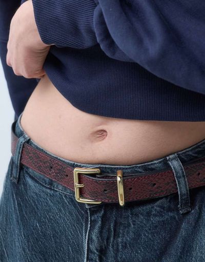 ASOS DESIGN ASOS DESIGN waist and hip square buckle belt in burgundy snake-RED