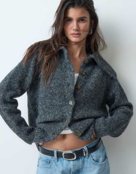 ASOS DESIGN ASOS DESIGN waisted collared cardigan in charcoal-Gray