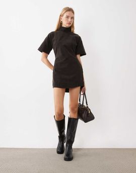 ASOS DESIGN ASOS DESIGN washed cord mini shift dress with funnel neck in black