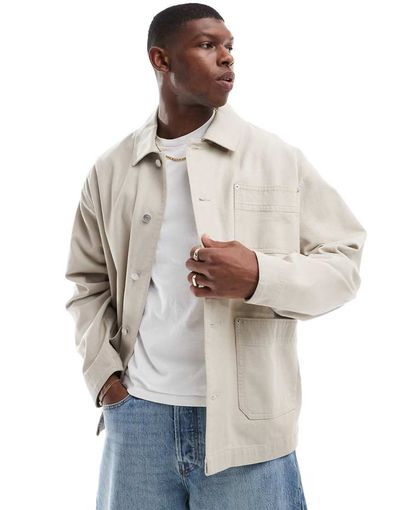 ASOS DESIGN ASOS DESIGN washed twill worker jacket in stone-Neutral