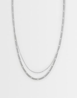 ASOS DESIGN ASOS DESIGN waterproof stainless 2 pack link and figaro chain necklace in silver