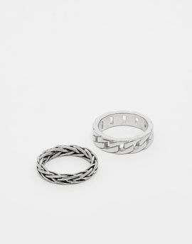 ASOS DESIGN ASOS DESIGN waterproof stainless steel 2 pack chain and plaited band rings in silver