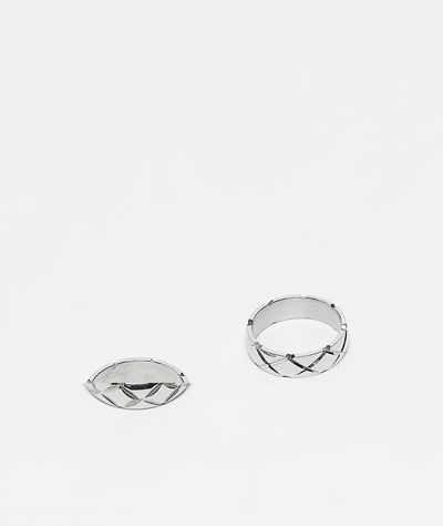 ASOS DESIGN ASOS DESIGN waterproof stainless steel 2 pack engraved criss-cross band ring set in silver