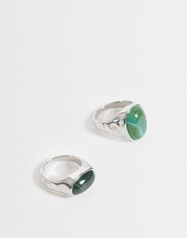 ASOS DESIGN ASOS DESIGN waterproof stainless steel 2 pack faux semi-precious ring in silver