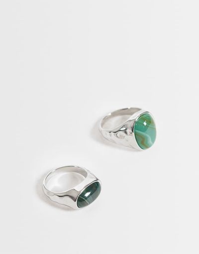 ASOS DESIGN ASOS DESIGN waterproof stainless steel 2 pack faux semi-precious ring in silver