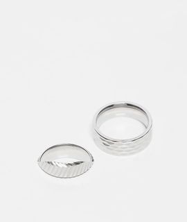 ASOS DESIGN ASOS DESIGN waterproof stainless steel 2 pack groove and faceted band ring set in silver
