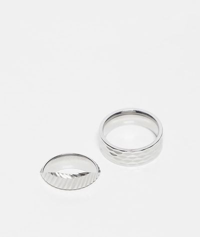 ASOS DESIGN ASOS DESIGN waterproof stainless steel 2 pack groove and faceted band ring set in silver