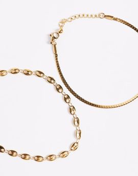ASOS DESIGN ASOS DESIGN waterproof stainless steel 2 pack marina bracelet in gold
