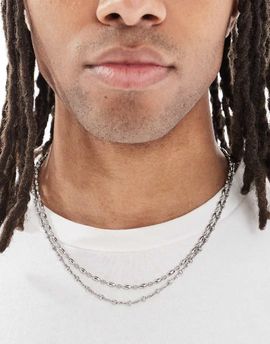 ASOS DESIGN ASOS DESIGN waterproof stainless steel 2 pack mixed fine chain necklace in silver