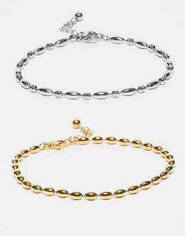 ASOS DESIGN ASOS DESIGN waterproof stainless steel 2 pack puffy ball chain bracelets in silver tone and gold tone-Multi