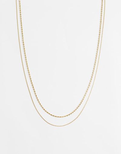 ASOS DESIGN ASOS DESIGN waterproof stainless steel 2 pack skinny chain necklaces in gold tone