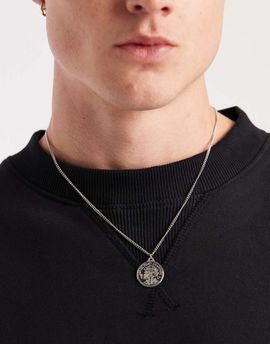 ASOS DESIGN ASOS DESIGN waterproof stainless steel coin pendant necklace in burnished silver