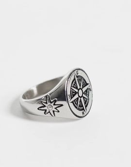 ASOS DESIGN ASOS DESIGN waterproof stainless steel compass signet ring in silver