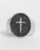ASOS DESIGN ASOS DESIGN waterproof stainless steel cross and texture flat top burnished signet ring in silver - 1