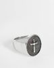 ASOS DESIGN ASOS DESIGN waterproof stainless steel cross and texture flat top burnished signet ring in silver - 2