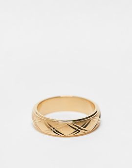 ASOS DESIGN ASOS DESIGN waterproof stainless steel cross embossed ring in gold