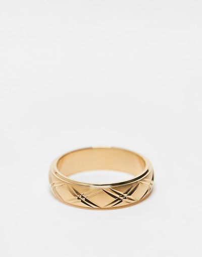 ASOS DESIGN ASOS DESIGN waterproof stainless steel cross embossed ring in gold