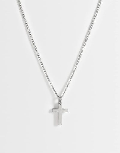 ASOS DESIGN ASOS DESIGN waterproof stainless steel cross pendant necklace in silver-Black