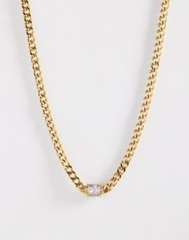 ASOS DESIGN ASOS DESIGN waterproof stainless steel cubic zirconia crystal station chain necklace in gold