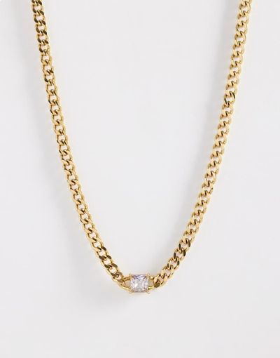 ASOS DESIGN ASOS DESIGN waterproof stainless steel cubic zirconia crystal station chain necklace in gold