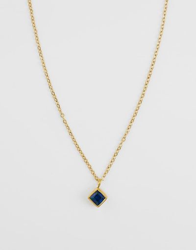 ASOS DESIGN ASOS DESIGN waterproof stainless steel cubic zirconia sapphire pendant necklace in gold