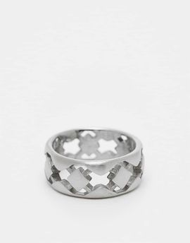 ASOS DESIGN ASOS DESIGN waterproof stainless steel cut out pattern band ring in brushed silver