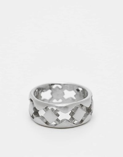ASOS DESIGN ASOS DESIGN waterproof stainless steel cut out pattern band ring in brushed silver