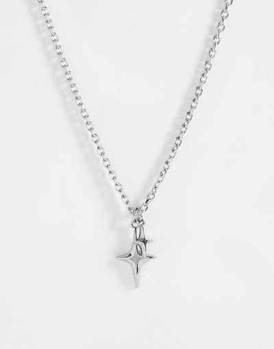 ASOS DESIGN ASOS DESIGN waterproof stainless steel double star pendant necklace in silver tone