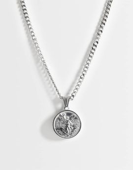 ASOS DESIGN ASOS DESIGN waterproof stainless steel engraved coin pendant necklace in silver