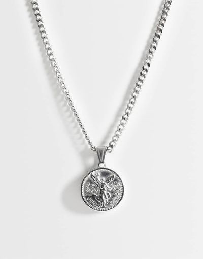 ASOS DESIGN ASOS DESIGN waterproof stainless steel engraved coin pendant necklace in silver