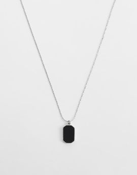 ASOS DESIGN ASOS DESIGN waterproof stainless steel flat oval inset stone pendant necklace in silver