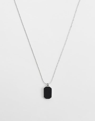 ASOS DESIGN ASOS DESIGN waterproof stainless steel flat oval inset stone pendant necklace in silver