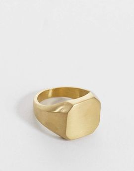 ASOS DESIGN ASOS DESIGN waterproof stainless steel flat top square signet ring in gold