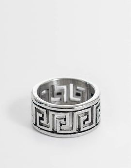 ASOS DESIGN ASOS DESIGN waterproof stainless steel greek wave cut out ring in silver