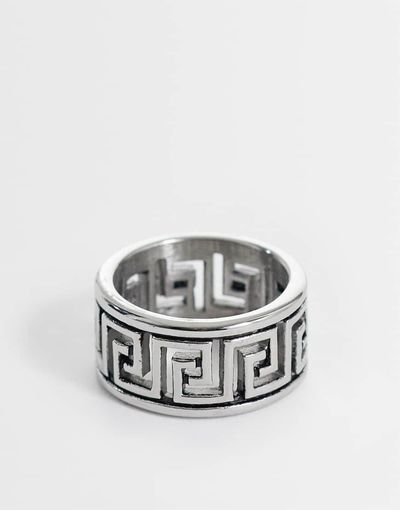 ASOS DESIGN ASOS DESIGN waterproof stainless steel greek wave cut out ring in silver
