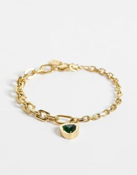 ASOS DESIGN ASOS DESIGN waterproof stainless steel green stone pendant bracelet in gold