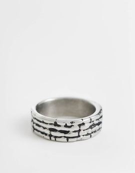 ASOS DESIGN ASOS DESIGN waterproof stainless steel grooved texture ring in antique silver