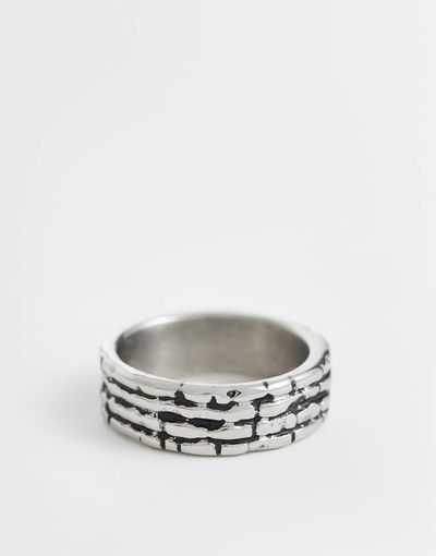 ASOS DESIGN ASOS DESIGN waterproof stainless steel grooved texture ring in antique silver