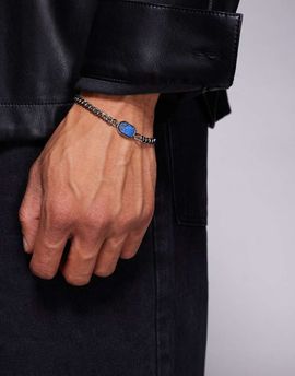 ASOS DESIGN ASOS DESIGN waterproof stainless steel half and half chain semi-precious lapis bracelet in silver