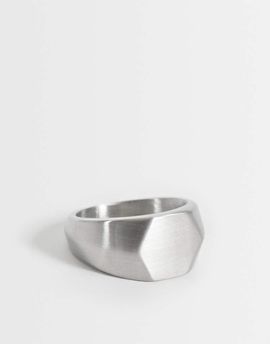 ASOS DESIGN ASOS DESIGN waterproof stainless steel hexagonal signet ring in brushed silver tone